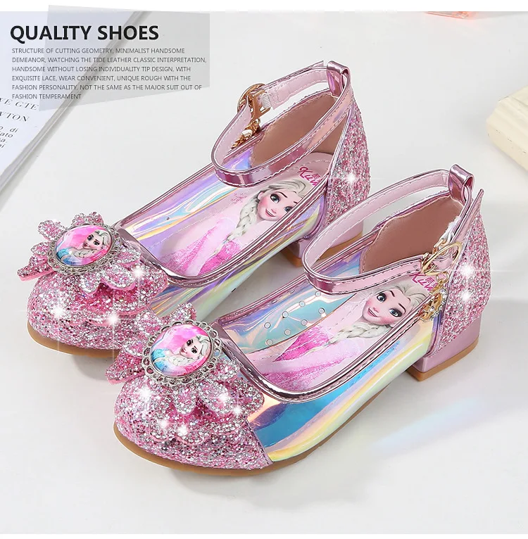 Дисней новая обувь принцессы для девочек детская обувь на высоком каблуке четыре сезона новые тонкие туфли обувь с кристаллами из мультфильма «Холодное сердце»