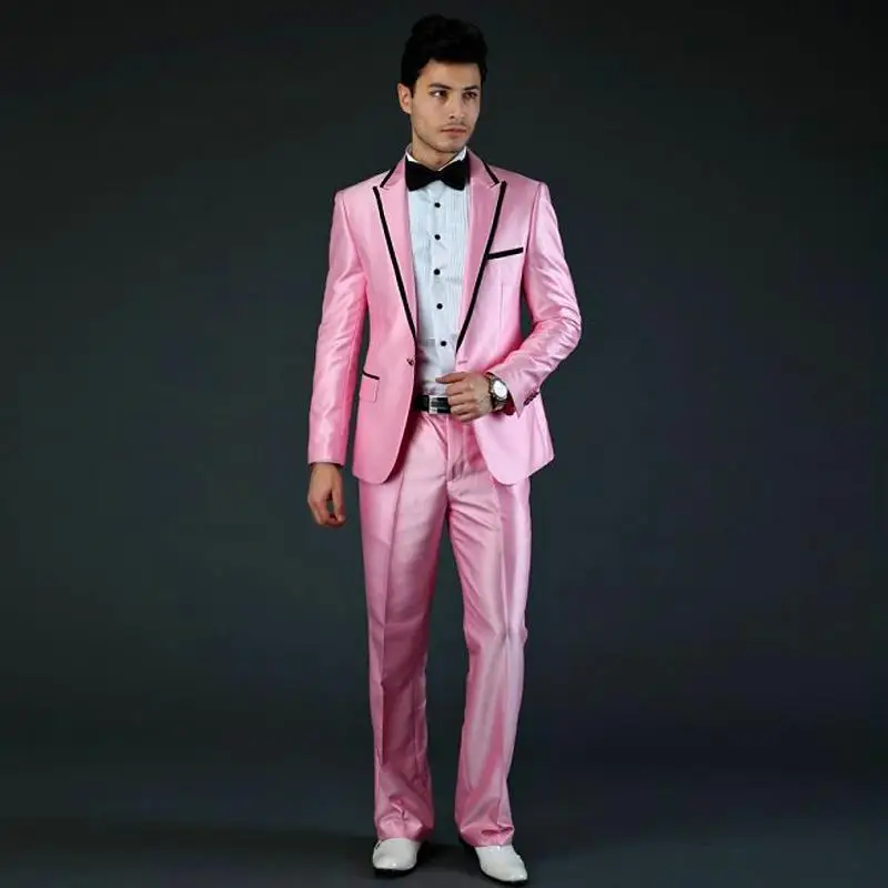 New Pink Wedding Suit For Men Custom Made Groom Tuxedos (Jacket+Pant