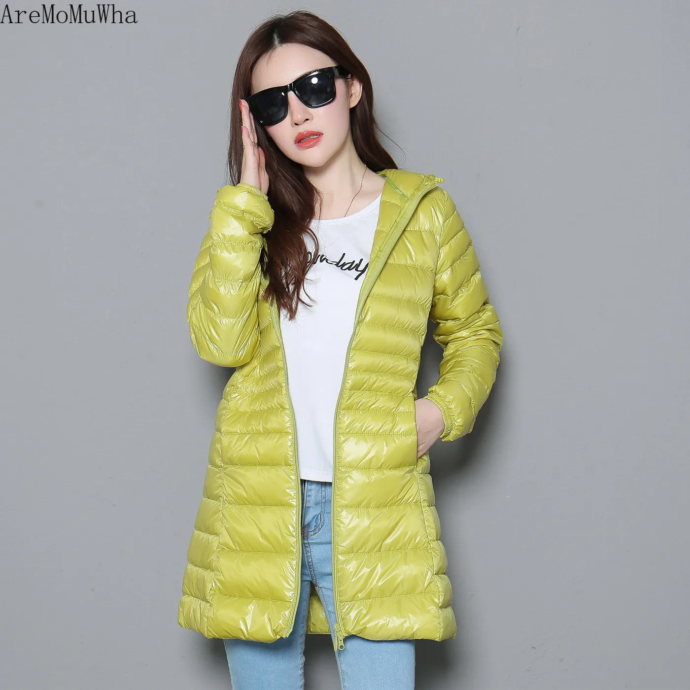 

AreMoMuWha Autumn and Winter New Light Down Jacket Women's Long Section Special Offer Plus Fertilizer Version of The Light Coat
