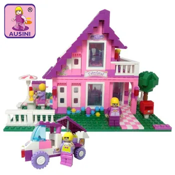 

AUSINI Princess Dream Sweet House building blocks Pink villa Enlighten Bricks Educational Diy kids Toys for Children 24801