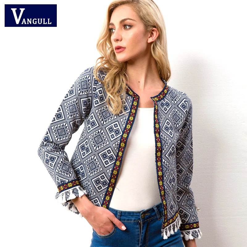 Tribal Embroidered Jacket Blue geometric pattern Women Autumn Coat 2018 Spring Long Sleeve