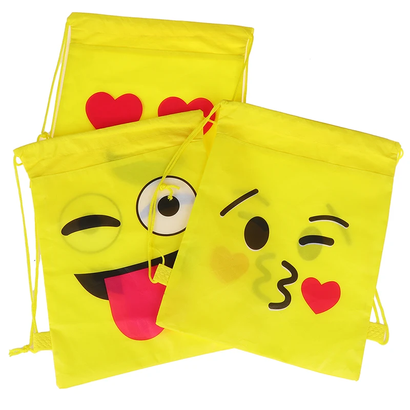 1Pc bag Expression Non-woven Drawstring Bag Backpack Kids Travel School Decor Gift Bags Send Randomly