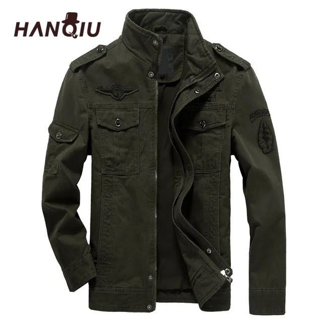 $US $23.98  HANQIU Brand M-6XL Bomber Jacket Men Military Clothing 2019 Spring Autumn Male Coat Solid Loose Arm
