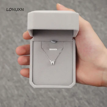 

925 Sterling silver 0.8*0.6cm high quality simple fashion Letter Necklaces Pendants with chain Women Fashion Charms girls gift