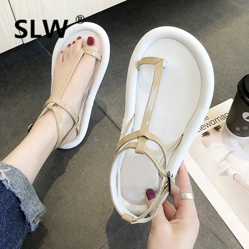 

Fashion Womens Shoes 2019 Flip Flops Platform Low Sandals Woman Leather Soft Suit Female Beige Clogs Wedge Summer Heels Luxury