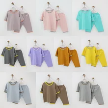Для маленьких мальчиков пижамы, комплект пижам пижамы для девочек; сезон лето одежда для сна детская одежда для сна для малышей Топ+ штаны Модель однотонной на возраст от 18 мес. до 15 лет