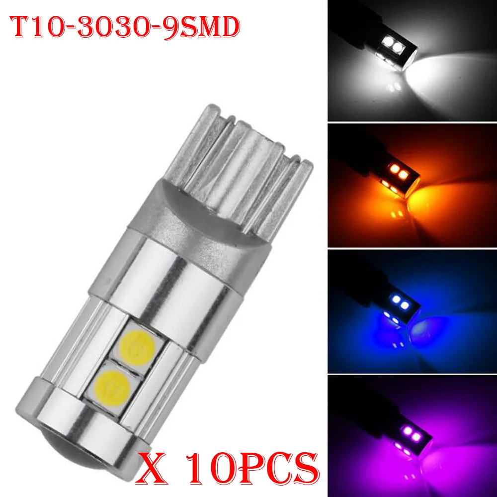 10PCS Car Styling T10 3030 9SMD LED Bulbs W5W 194 168 Auto Lamps Turn Side License Plate Parking Fog Clearance Light 12/24V | Автомобили и