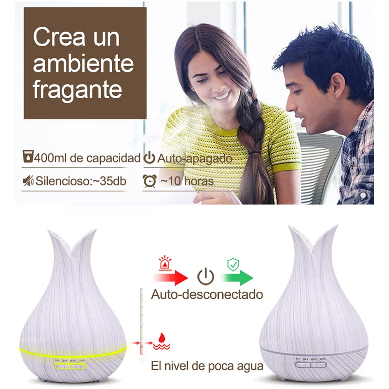 2019 New 400ML White Remote Control Ultrasonic Wood Grain Humidifier Aromatherapy Aroma Essential Oil Diffuser for Home Bebe