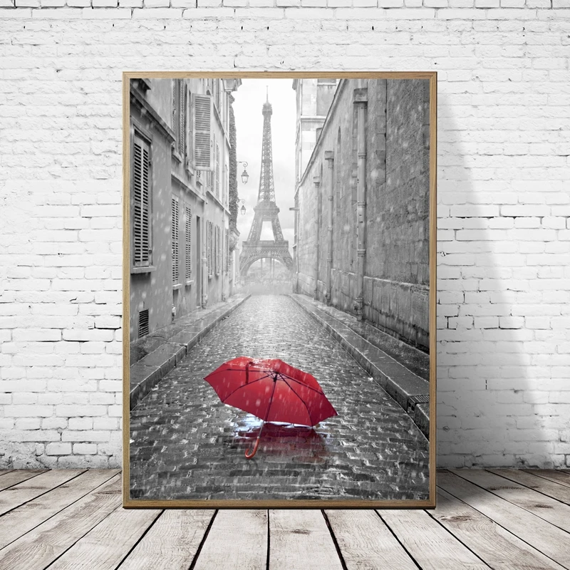 Paris Street Prints Red Umbrella Poster Home Decor