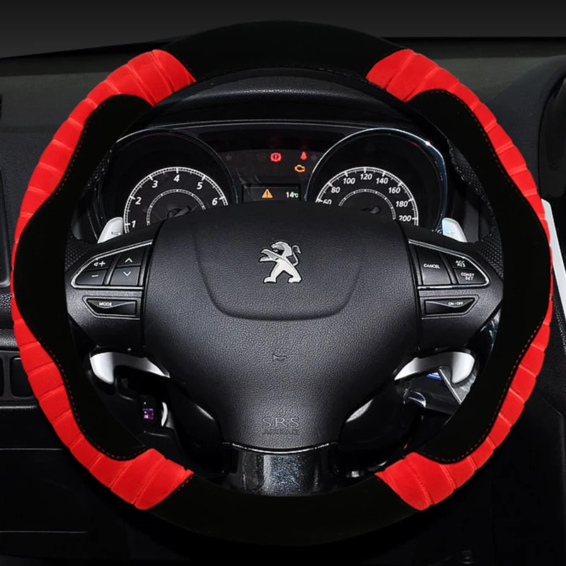 

KKYSYELVA 3D non-slip new plush steering wheel cover winter Two-color stitching soft hair car cover 6 colors optional