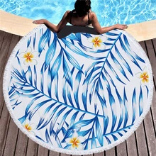 Boho Tropical Flower Leaf Print Beach Towel Soft Microfiber Tassel Large Round Yoga Mat Bath Towel Livingroom Home Decor skull flower tassel round beach towel