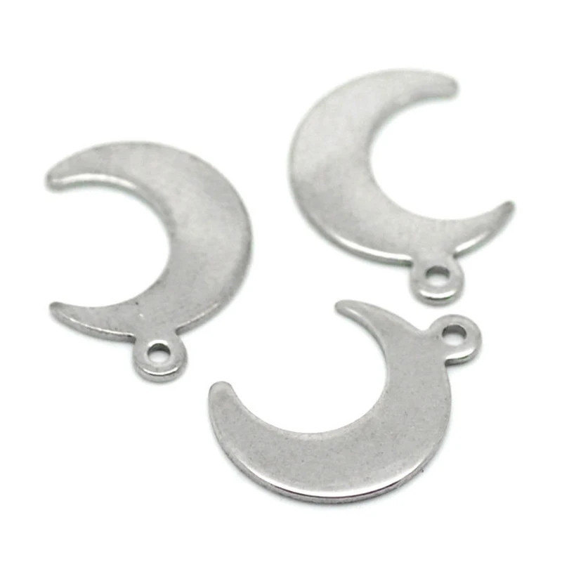 

30PCs Gift Silver Tone Stainless Steel Moon Charm Pendants 16mmx12mm