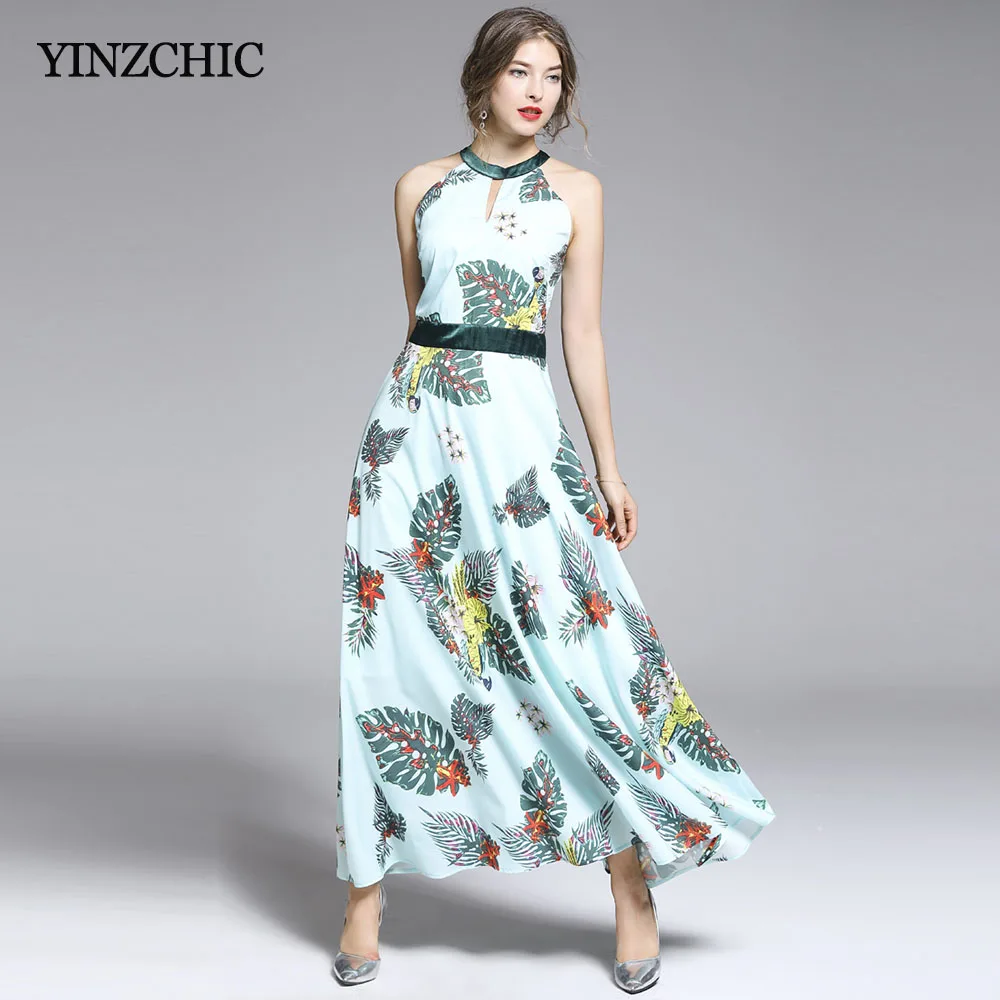 

Summer New Woman Boho Maxi Dress Sexy Halter Neck Slim Party Dress Sleeveless Female Beach Dress Floral Print A-line Dress Woman