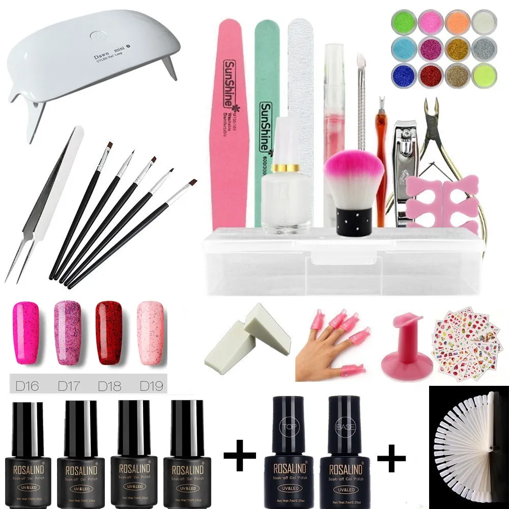 

Rosalind nail art set UV LED LAMP With 6 Bottles Gel Nail Polish Set kit Nail Tools Gel Varnish lacquer manicure tools kit