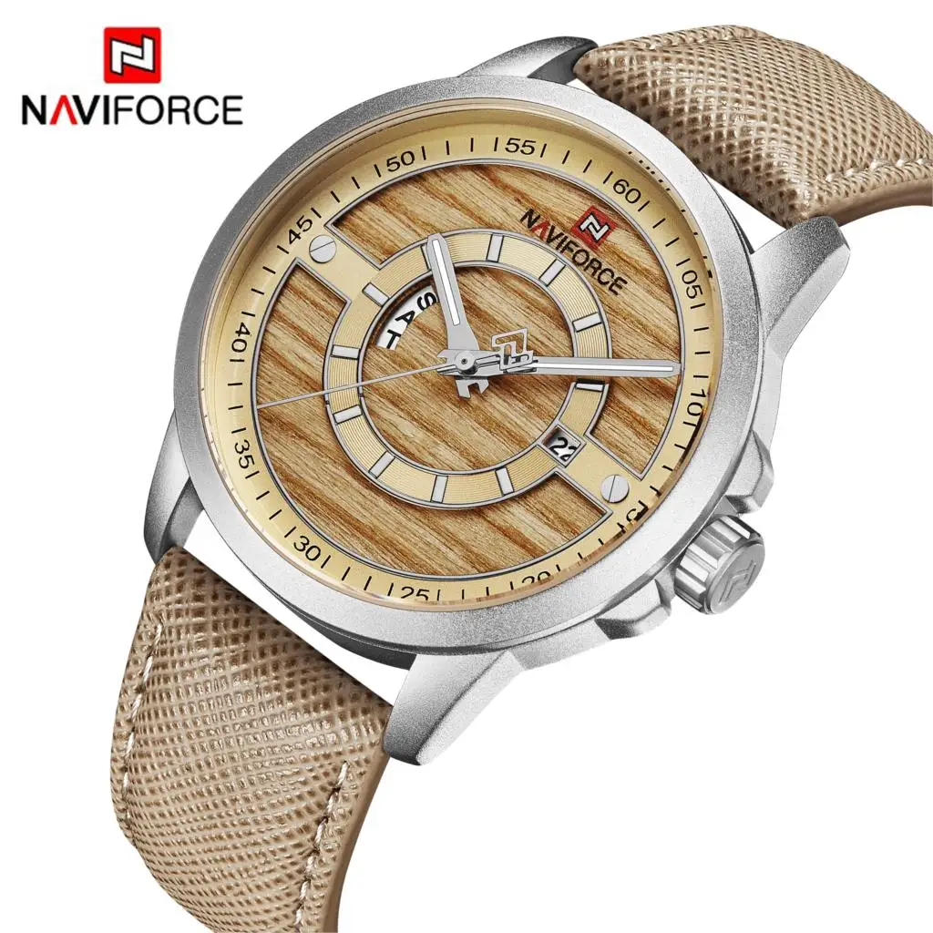NAVIFORCE мужские часы 30 м водостойкие кожаные Наручные Дата Неделя кварцевые модные
