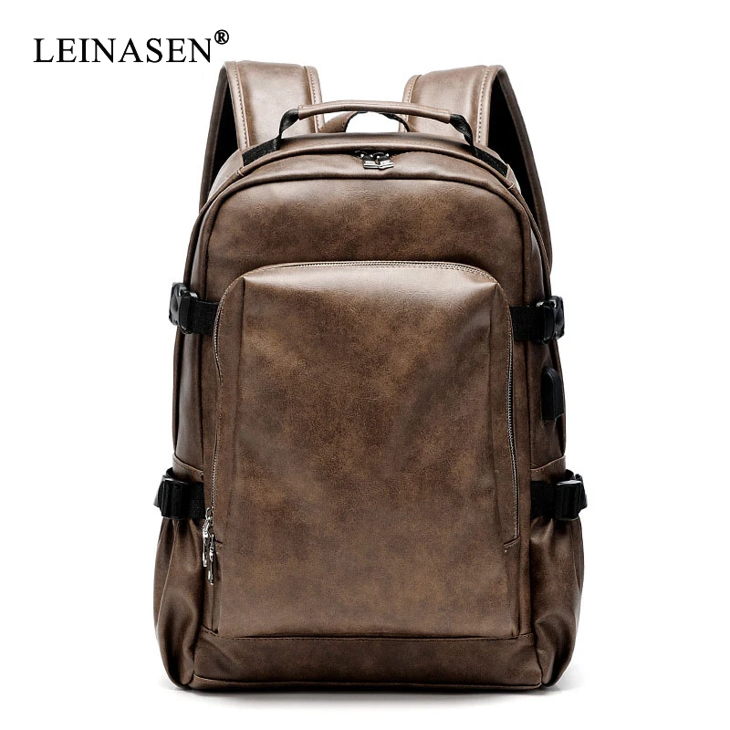  PU Leather Travel Backpack 14inch Notebook Laptop Backpack Male Large Capacity Backpack for Men and