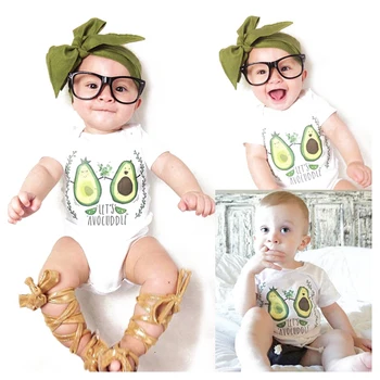 

HOT SALE Newborn Baby Boy Girls Infant Clothing Cotton Rompers Jumpsuit Outfits, Cartoon # Let's avocuddle , 0-6 Mont
