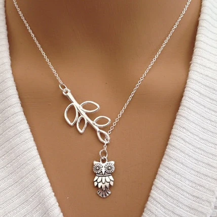 Beautiful Lariat Style Leaf and Owl Necklace !!!