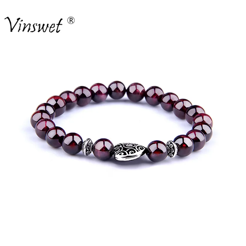 

Women Bracelet Natural Stone Garnet Strand Bracelets Men Fashion Wine Red Beads Bracelets for Women Buddha Jewelry femmes bijoux