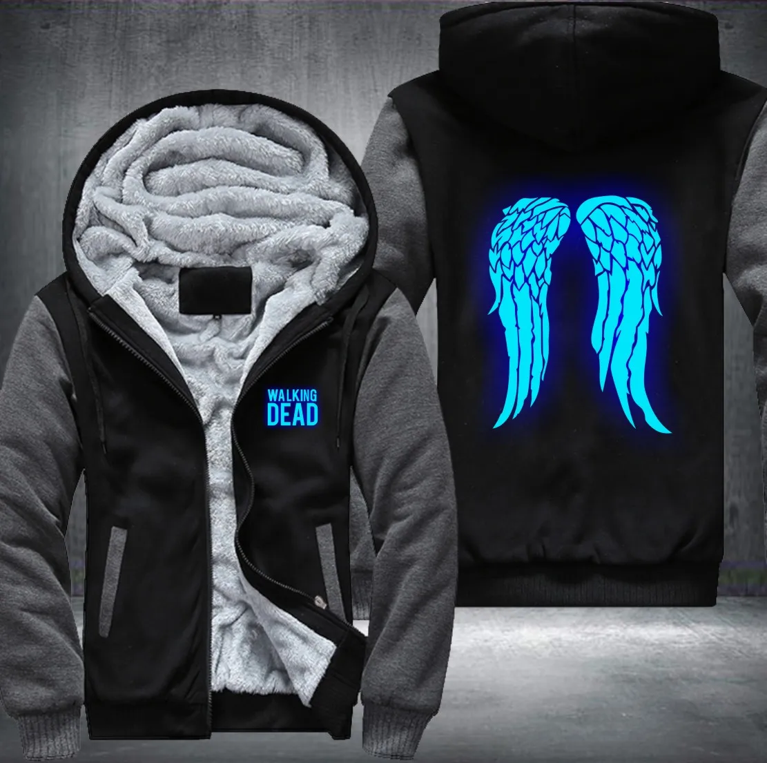 Новые Ходячие мертвецы светящееся синее худи Zombie Daryl Dixon Wings Зимние флисовые
