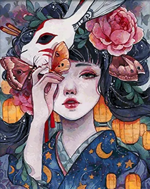cioioil-T1062 Japanese style girl Painting by numbers wall decor canvas brush painting paint coloring by numbers acrylic craft