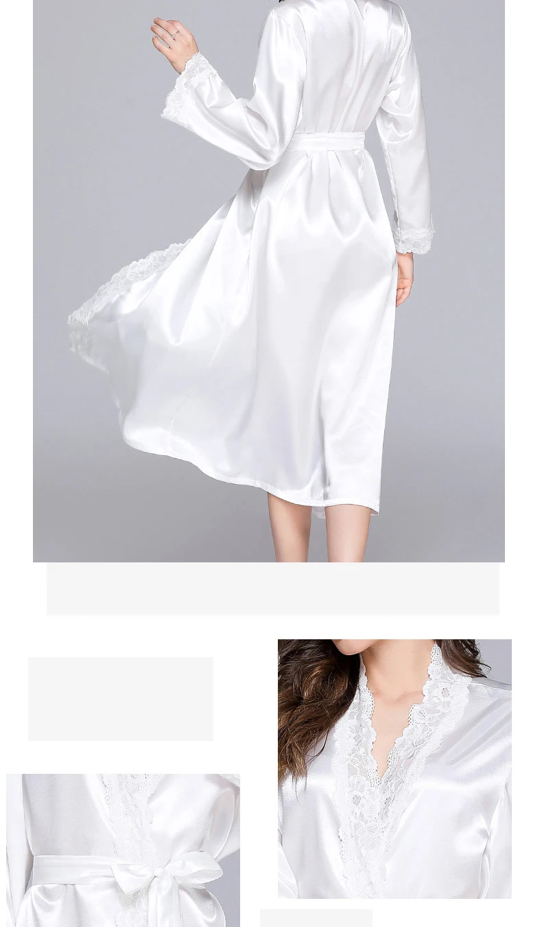 Женский шелковистый кружевной длинный халат, летние женские ночные рубашки, халат, сексуальный белый свадебный халат для невесты, халат для подружки невесты