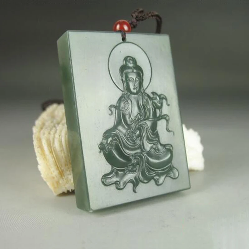 

KYSZDL Natural Chinese Hetian jade hand-carved Guanyin pendant fashion sweater chain pendant jade jewelry gifts