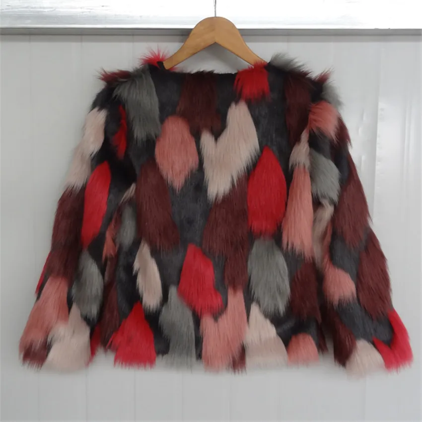 Цветная Смешанная шуба из искусственного лисьего меха, женская зимняя теплая куртка, модная женская меховая верхняя одежда с длинным рукавом, короткая одежда размера плюс 6XL - Цвет: colours