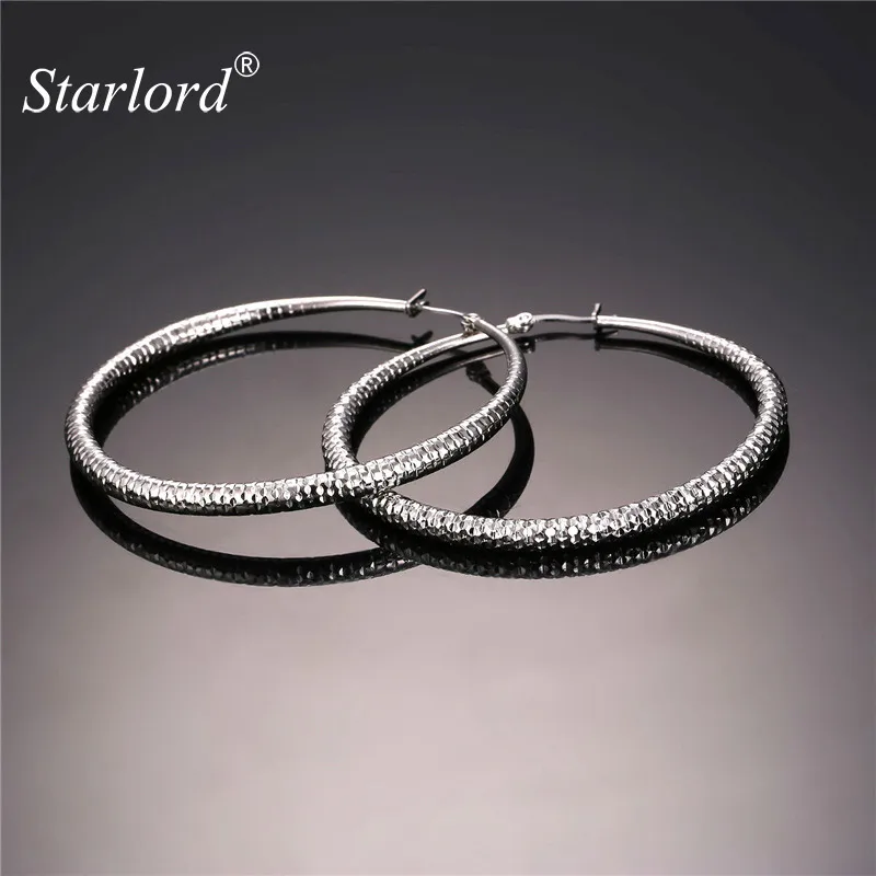

Starlord Big Round Earings Circle Basketball Wives Jewelry For Women Stainless Steel/Gold Color Hoop Earrings Large GE2177