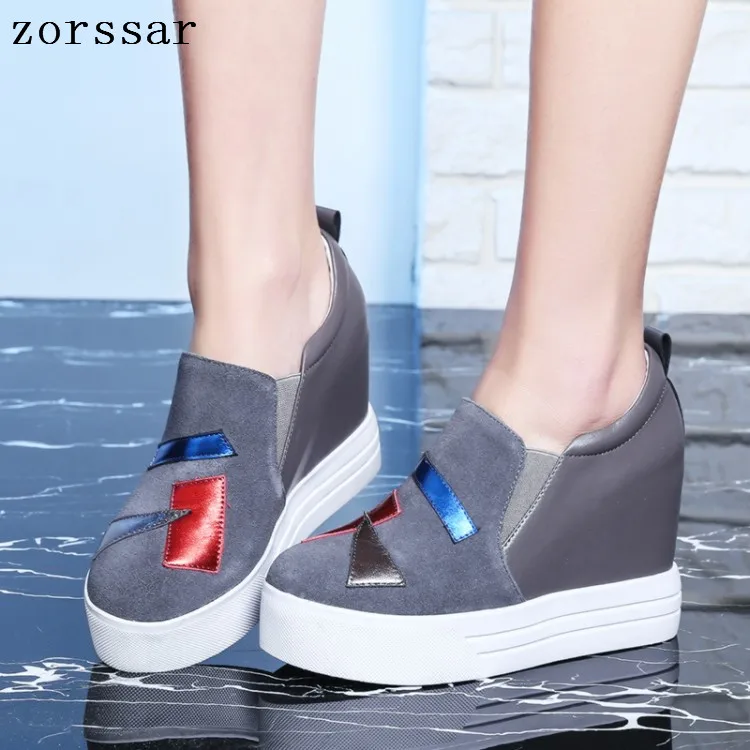 

Zorssar Women Creepers Increasing Height Shoes cow Leather Casual Slip On Platform Wedges High heels Fashion Brand Zapatos mujer