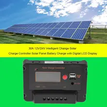 30A 12V/24V USB 5V LCD Solar Panel Charge Regulator Battery Controller USB Charger with Conneting Cable Digital LCD Display