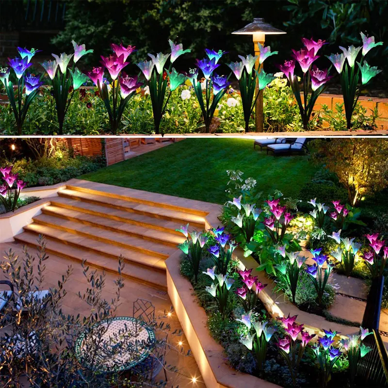 Chiclits 2 Pack 4 LED Solar Light Artificial Flower Lamp Multicolor Lights Home Garden Stake Lawn Party Decoration Accessories (7)