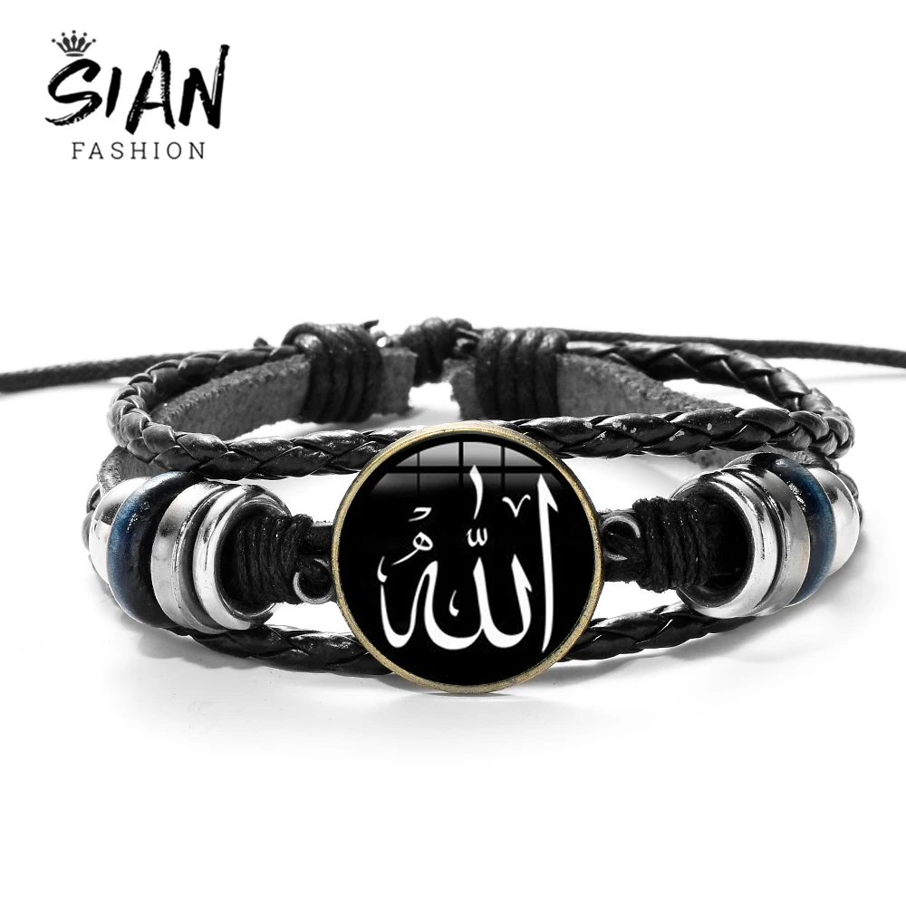 

SIAN Arabic Muslim God Allah Charm Bracelet Multilayer Black Punk Leather Bracelet Men Women Islamic Quran Arab Classic Jewelry