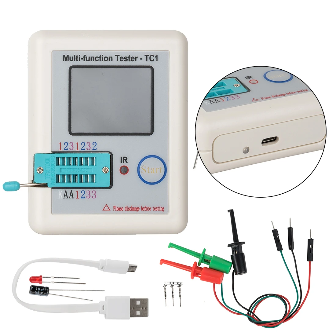 

LCR-TC 1.8 inch Colorful Display Multi-functional TFT Backlight Transistor Tester for Diode Triode Capacitor Resistor Transistor
