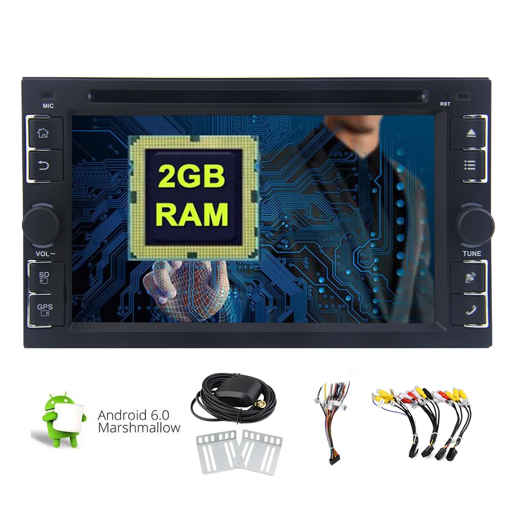 Clearance Android 6.0 Marshmallow 2G RAM Car DVD Player 6.2" Capacitive Touchscreen Car Stereo Double Din GPS Bluetooth Wifi Autoradio 1