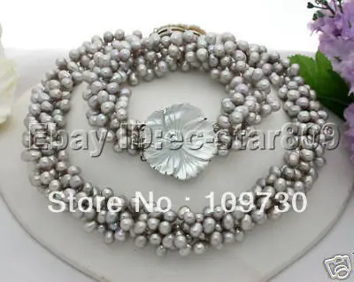 

Jewelry 00469 74strands 17" 7mm rice gray FW pearl necklace bangle