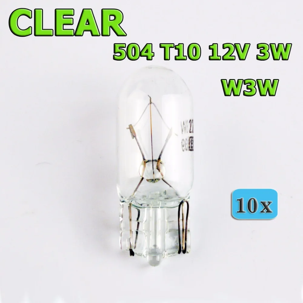 

flytop 10 PCS Clear 504 W3W T10 Glass 12V 3W W2.1x9.5d Capless Wedge Single Filament Car Bulbs Automobile Indicator Lamps