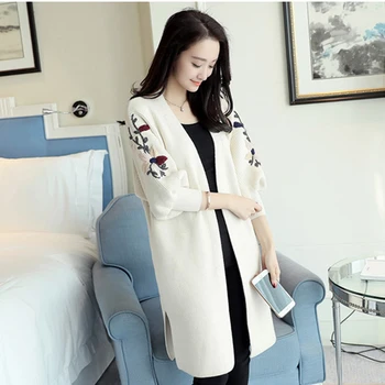 

Spring Autumn Women sweater new mid-long solid color lantern sleeve cardiganladies coat large size knitting female sweater ll869