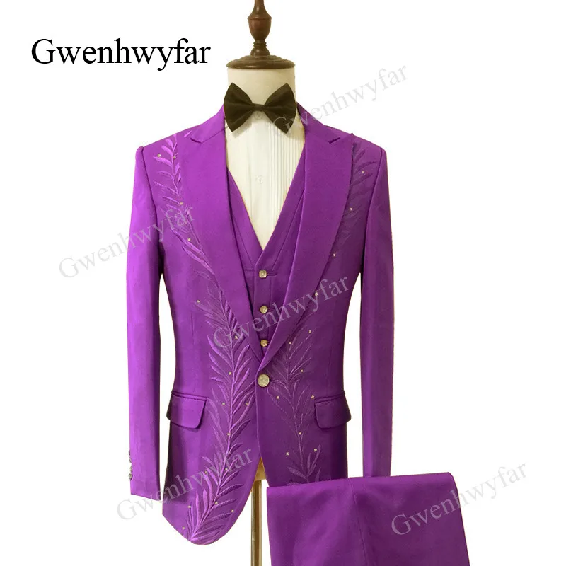 Gwenhwyfar Новое поступление 2018 брендовый костюм мужской зеленый смокинг с вышивкой