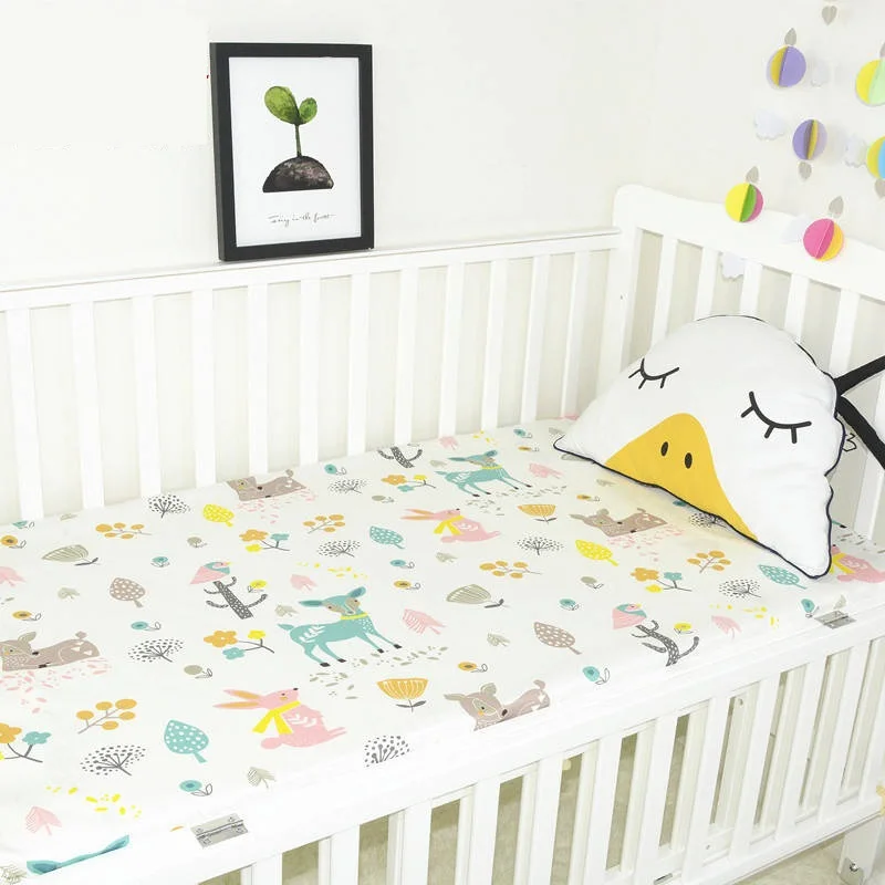 

Pure Cotton Crib Fitted Sheet Baby Cot Protector Cover Anti-slip Cartoon Baby Sheets Newborn Bedding Accessories Multi Sizes