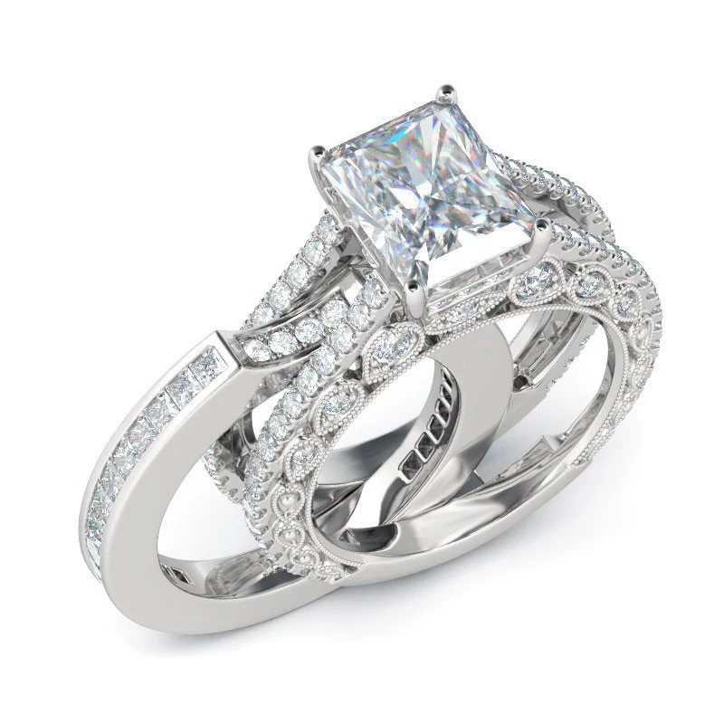 Hutang винтажное обручальное кольцо 8.35Ct с искусственным бриллиантом, наборы из 2 предметов, одноцветные 925 пробы серебряные обручальные кольца для женщин, свадебные кольца