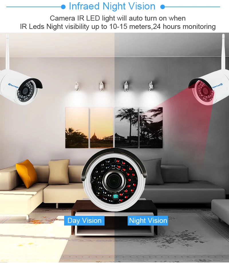 Perfect Techage 4CH 1080P 12" LCD NVR Kit Wireless Security Camera System 2MP Outdoor Audio WiFi Camera P2P CCTV Video Surveillance Set 7