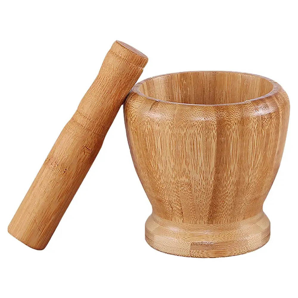 

MYLIFEUNIT Wooden Garlic Presses Mortar and Pestle Set Small Medicine Spice Grinder for Garlic Potato Spice