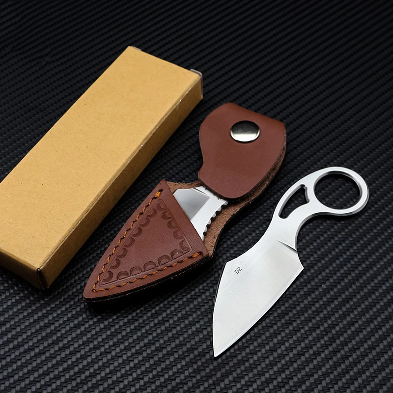 Swayboo D2 стальное кольцо маленький нож с фиксированным лезвием из нержавеющей стали Ручка мини портативный тактический нож с кожаным чехлом ремешок отверстие