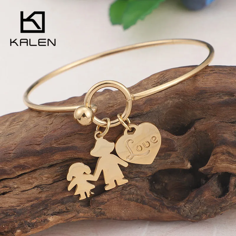 

KALEN New 58mm Stainless Steel Gold/Silver Love Heart Bracelet & Bangle For Women Classic Mom & Child Bangles Mother's day Gifts