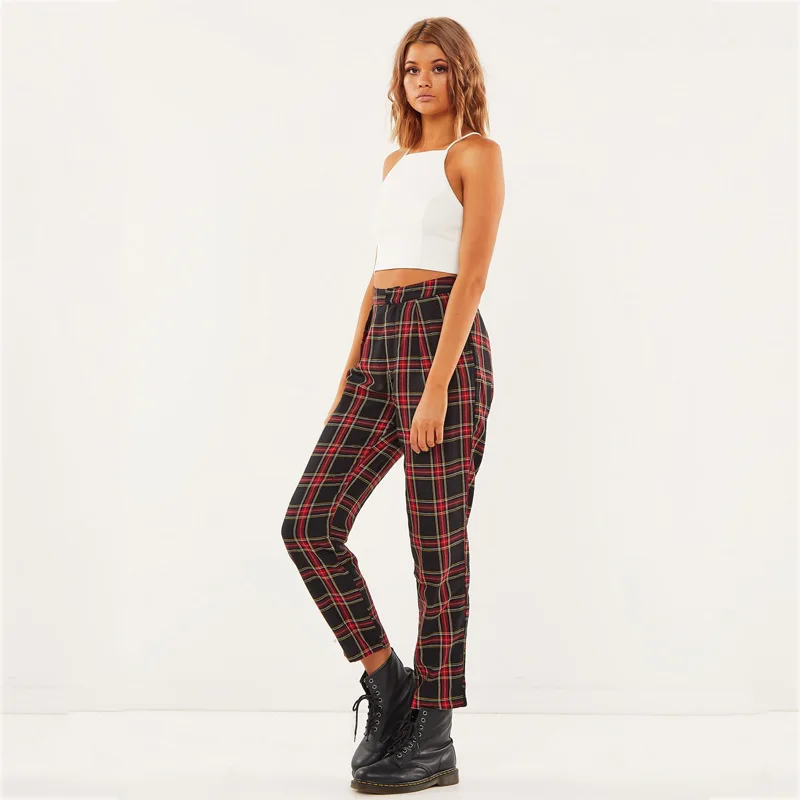Spring Women's Wear Loose Trousers Cotton Mid Waist Sweet Plaid Ladies Casual Pants Spring Women's Wear Loose Trousers Cotton Mid Waist Sweet Plaid Ladies Casual Pants