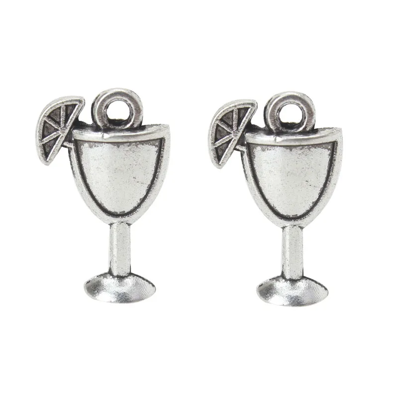

10pcs/lot 11*18mm Silver Metal Juice Wine Glass Charms Bracelet Earring Keychain Pendant For Women Jewelry Making Accessories