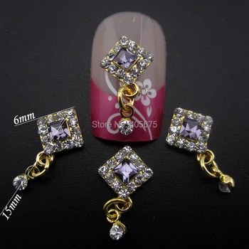 

10pcs Amethyst rhinestone gold chain findings for 3d nail art glitter decoration jewelry DIY nail salon accessories YNS041
