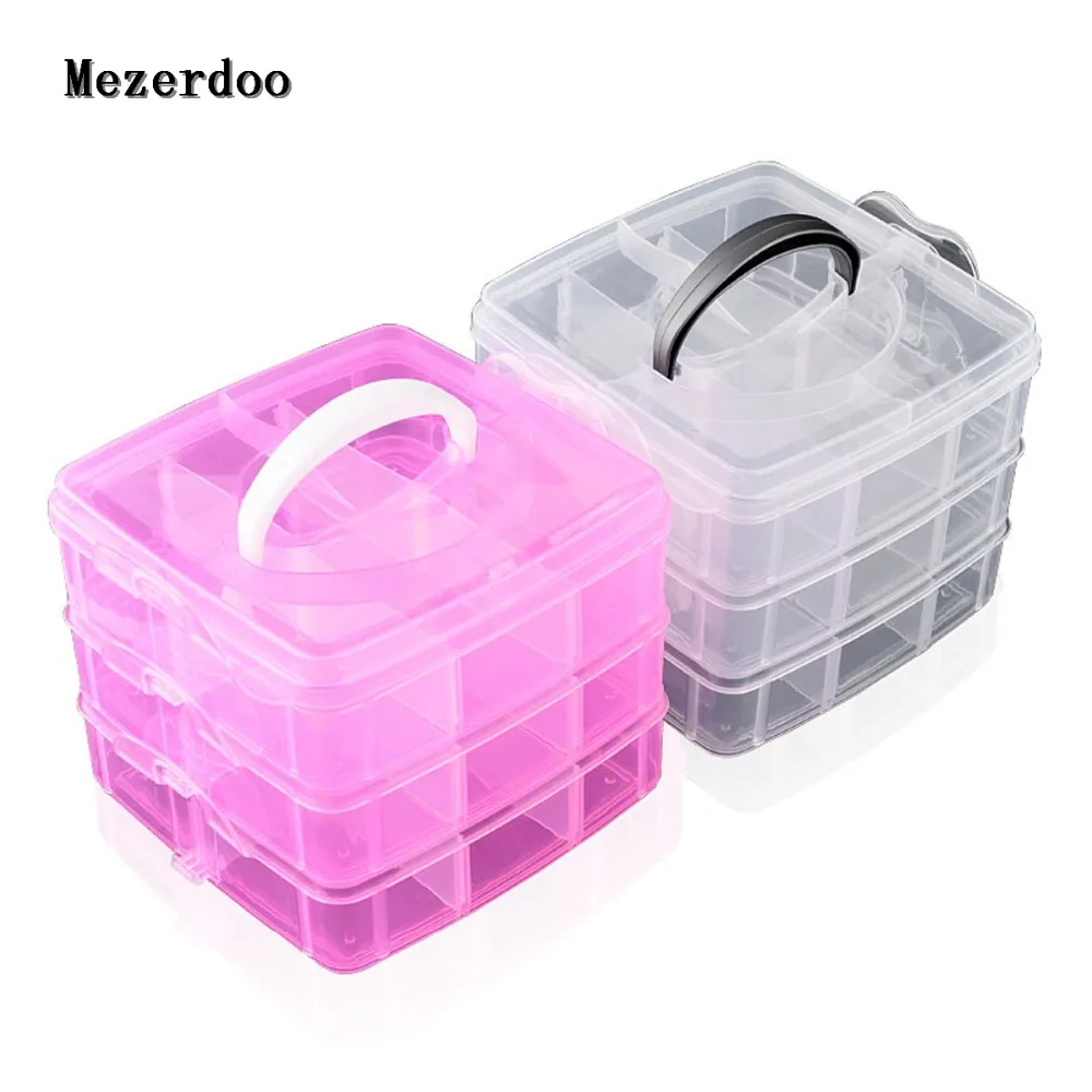 

3 Layers Storage Box Removable Transparent Cosmetic Organiser Bead Makeup Storage Boxes Plastic Clear Storage Case Organizer