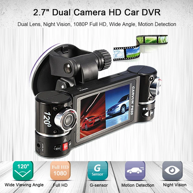 

Car DVR 2.7" HD 1080P Rotated Dual Lens Dash Camera Night Vision Camcorder Vehicle Digital Video Recorder